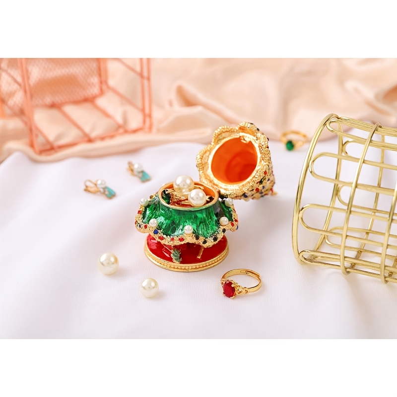 Alloy Christmas Tree Trinket Box, Hand-Painted Enamel Ring Storage Figurine